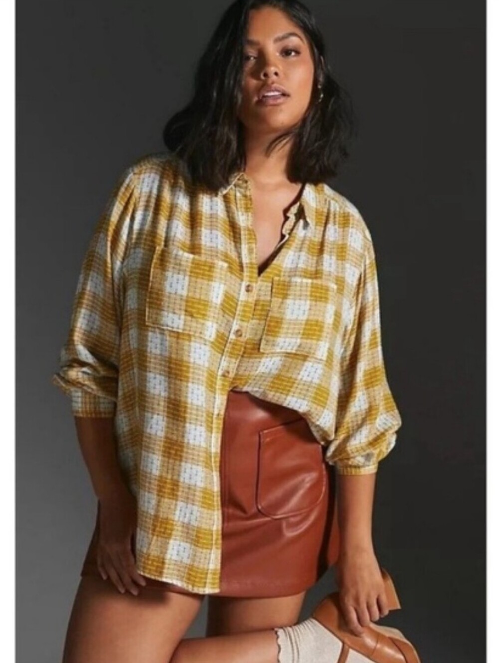 Anthropologie Pilcro XL Plaid Textured Button Down Wool Blend Shirt